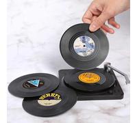 Ensemble de 6 sous-verres en vinyle pour boissons, sous-verres de musique avec support pour lecteur de disque en vinyle, dessous de verre rétro pour disque d'enregistrement, tapis de tasse créatif 6 p