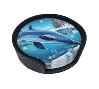 Ensemble de 6 sous-Verres Winter The Dolphin avec Support, Protecteur de Bureau adapté à Tous Types de Tasses.