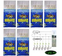 Ensemble de 6 supports à appâts lumineux Milepet pour la pêche en eau douce et en eau salée Sabiki avec hameçons à plumes et peau de poisson véritable Taille : 8, 10, 12 ,14, 16, 18.