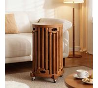 Ensemble de 6 tabourets empilables, table gigogne en bois massif, tabourets de bar à roulettes, banc rond, table d'appoint pour salon, cuisine, balcon (installation non requise)(Natural wood)