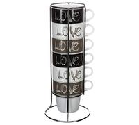 6 Tasse A Cafe + Support Metal Mug Love Deco Gris G
