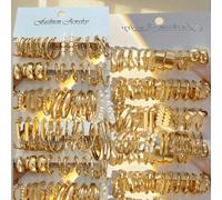 Ensemble de 60-12 pièces de boucles d'oreilles à la mode, fleurs creuses exquises, carrés texturés larges, anneaux torsadés en forme de goutte d'eau, perles fausses, cadeau idéal Style 4 (24 pièces),S