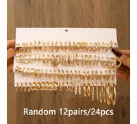 Ensemble de 60-12 pièces de boucles d'oreilles à la mode, fleurs délicates ajourées, carrés texturés larges, gouttes d'eau rondes torsadées, perles fausses, cadeau idéal, pour femmes Style 4 (24 pièce