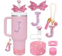 Ensemble de 7 accessoires roses pour gobelets Stanley décorations initiales pour gobelets Stanley de 30 oz et 40 oz (J)
