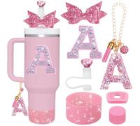 Ensemble de 7 accessoires roses pour gobelets Stanley décorations initiales pour gobelets Stanley de 30 oz et 40 oz (A)