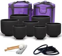 Ensemble De 7 Bols Chantants en Cristal Noir 432/440 Hz, 15 à 30 Cm, avec étuis De Transport Robustes Et Maillets en Daim., 440 hz 6-12 inch 7pcs