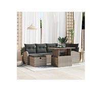 Ensemble de 7 Canapés de Jardin avec Coussins Gris Poly Rattan, Canapé de Jardin 2 Places avec Rangement et Coussins Gris Poly Rattan