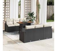 Ensemble de 7 canapés de jardin en polyrotin noir modulaire avec rangement dans les accoudoirs et les sièges, cadre rectangulaire en acier revêtu par poudre, coussins en polyester