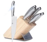 Ensemble de 7 couteaux avec bloc de couteaux, couteau de chef argenté avec manche en acier inoxydable, ensemble de couteaux de cuisine à motif nid d'abeille spécial