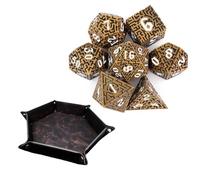 Ensemble de 7 Dés en Bronze et Blanc Au Motif Labyrinthe, Polyèdres Creux, Compatibles avec Les Jeux de Rôle Les Jeux de Société et Les Jeux de Cartes