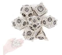 Ensemble de 7 Dés en Métal Creux Blancs et Noirs, Polyèdres Creux, Compatibles avec Les Jeux de Rôle Les Jeux de Société et Les Jeux de Cartes