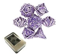 Ensemble de 7 Dés en Métal en Forme de Feuille et de Fleur, Dés Polyédriques Creux en Métal, Compatibles avec Les Jeux de Rôle Les Jeux de Plateau et Les Jeux de Cartes(Purple)