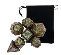 Ensemble de 7 Dés en Métal Vert Cuivré en Forme de Crâne, Dés Polyédriques, Compatibles avec Les Jeux de Rôle, Les Jeux de Plateau et Les Jeux de Cartes