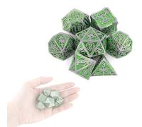 Ensemble de 7 Dés en Métal Vert et Argent à Double Épée, Compatible avec Les Jeux de Rôle, de Plateau et de Cartes