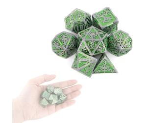 Ensemble de 7 Dés en Métal Vert et Argent à Double Épée, Compatible avec Les Jeux de Rôle, de Plateau et de Cartes