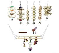 Ensemble de 7 jouets en bois pour perroquet avec échelle balançoire pour soutenir les comportements naturels de recherche de nourriture et l'activité (B)