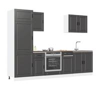 Ensemble de 7 meubles de cuisine Porto en bois d'ingénierie noir avec armoire, placard, tiroir et étagère pour rangement optimisé, buffet et desserte modulable, idéal pour salon et buanderie