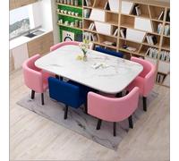 Ensemble de 7 pièces avec table de salle à manger ronde et 6 chaises pour cuisine, salle à manger, bureau, salle de conférence, petite taille, idéal pour les petits espaces, ensemble de 7 pièces avec
