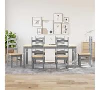 Ensemble de 7 pièces Panama Gris - Bois de pin massif avec finition cire de miel - Durable et respectueux de l'environnement pour un salon élégant