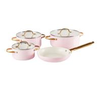 Ensemble de 7 Pièces de Cuisson 3 Casseroles et Poêle à Frire Revêtement Céramique Anti-adhésif Aluminium Rose Pastel Elite Pro