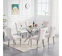 Ensemble de 7 tables de salle à manger modernes pour table de salle à manger de 15,2 à 152,4 cm avec base en métal en forme de X et 6 élégants Cs - Idéal pour la cuisine et la salle à manger