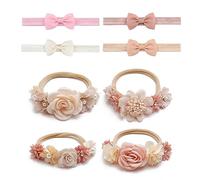 Ensemble De 8 Bandeaux Pour Enfants - Fleurs, Pois, Nylon élastique - Accessoires Pour Cheveux Nouveau-Nés - Fête, Mariage