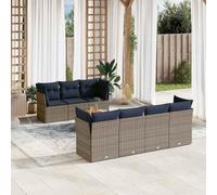 Ensemble de 8 canapés de jardin avec coussins, gris, en rotin synthétique, avec espace de rangement pour balcon, terrasse, meubles d'extérieur résistants aux UV