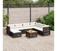 Ensemble de 8 canapés de jardin en polyrotin noir avec coussins - Ensemble de meubles d'extérieur pour terrasse, balcon et cour - Design moderne - Assises confortables