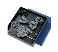 Ensemble de 8 cravates bleues pour homme, broches florales, boutons de manchette, pinces à cravate et nœud papillon,Couleur 6,8 pièces