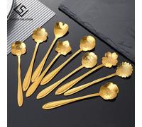 Ensemble De 8 Cuillères À Fleurs, Petite Cuillère À Café, Cuillère À Glace Mignonne, Cuillère À Dessert, Argent Or, Cuillère En Acier Inoxydable Pour Le Café Et Le Thé