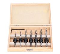 Ensemble de 8 forets coniques à fraisage, ensemble de forets pour bois en acier rapide avec boîte en bois, perçage pilote et fraisage pour vis de taille #5 à #12