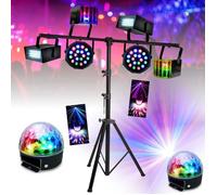 IBI - Ensemble de 8 jeux de lumière compacts et puissants + 1 portique acier robuste - idéal soirée dansante PA DJ SONO MIX LED