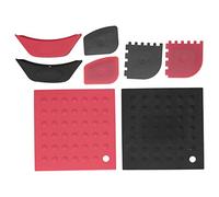 Ensemble de 8 maniques, grattoirs et poignées de casseroles en silicone, accessoires anti-brûlures pour la cuisine, noir et rouge
