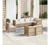 Ensemble de 8 meubles de jardin en polyrotin beige résistant aux UV avec coussins amovibles pour terrasse, balcon, cour - Design moderne - Assises confortables