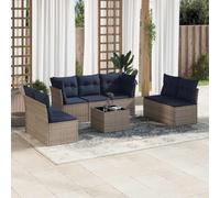 Ensemble de 8 meubles de jardin en polyrotin gris avec coussins - Ensemble de meubles d'extérieur pour terrasse, balcon, cour - Design moderne - Assises confortables