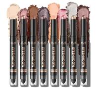 Ensemble de 8 ombres à paupières crème à double embout, crayon illuminateur pour les yeux brun nude métallique brillant et mat, pinceau estompeur intégré, maquillage pour les yeux longue tenue (#A)
