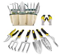 Ensemble de 8 outils de jardin, comprenant un sac de rangement, des gants de jardinage, un sécateur, une pelle, un râteau et tout