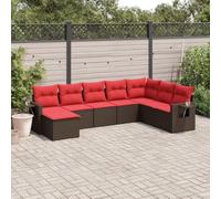 Ensemble de 8 Pièces Canapé de Jardin en Poly Rotin Marron Résistant aux UV avec Coussin Table Pliante pour Terrasse Balcon Extérieur