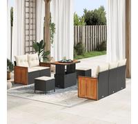 Ensemble de 8 pièces de canapé de jardin avec coussins Noir Rattan Acacia, Canapé de jardin 2 places avec coussins Noir Rattan Synthétique, Ensemble de repas de jardin 3 pièces avec coussins Noir Ratt