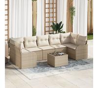 Ensemble de 8 Pièces de Canapés de Jardin avec Coussins Beige en Rattan Poly, Canapé de Jardin 2 Places avec Rangement & Coussins Beige en Rattan Poly