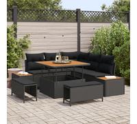 Ensemble De 8 Pièces De Canapés De Jardin Avec Coussins En Poly Rattan Acacia Noir, Canapé De Jardin 2 Places Avec Rangement Et Coussins En Poly Rattan Noir, Ensemble De Salle À Manger De Jardin 3 Piè