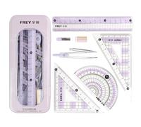Ensemble de 8 pièces de mathématiques, ensemble de mathématiques pour école secondaire, rapporteur et boussole violets, ensemble de règles de mathématiques avec boîte en métal, ensembles de géométrie