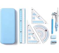 Ensemble de 8 pièces pour étudiants avec étui incassable - Règle, rapporteur, boussole, crayon, taille-crayon et gomme | Fournitures scolaires et cadeau idéal pour étudiant