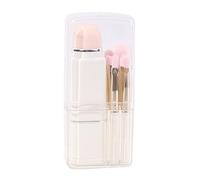 Ensemble de 8 pinceaux de maquillage à poils doux, comprenant un pinceau poudre rétractable, idéal pour les voyages, couleur blanc lait de coco et une boîte de rangement.