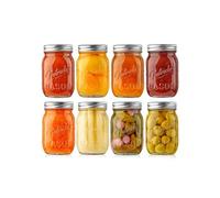 NutriChef Ensemble de 8 Pots Mason - 470 ml - avec Couvercles Hermétiques et Banderoles - Idéal pour la Préparation de Repas, Flocons d'Avoine, Confiture, Miel, Bougies, Bricolage, Cadeaux