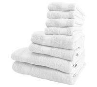 Ensemble de 8 serviettes de bain: 4 serviettes de courtoisie 30x50; 2 de lavabo 50x90; 2 de douche 70x140cm 450 gr / m2 100% coton blanc