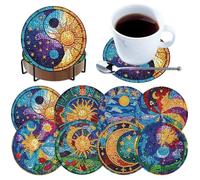Ensemble de 8 sous-verres en bois avec kit de peinture diamant DIY pour animaux, décoration intérieure pour adultes et débutants