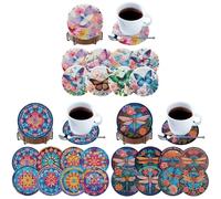 Ensemble de 8 sous-verres en bois avec kit de peinture diamant DIY pour animaux, décoration intérieure pour adultes et débutants
