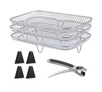 Ensemble de 8 supports pour friteuse à air, panier rectangulaire en acier inoxydable à 3 couches, grille de cuisson facile nettoyer pour four gril et friteuse air