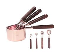 Ensemble de 8 tasses et cuillères à mesurer en acier inoxydable avec balance et manche en bois plaqué brossé, lavage facile pour la cuisson - Ensemble de tasses cuillères à mesurer